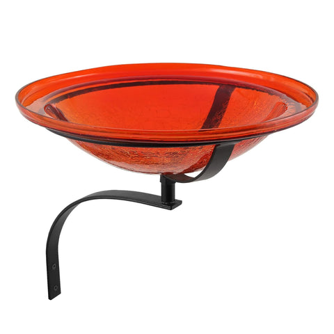 Oakestry Red Crackle Wall Mount Bracket Birdbath Outdoor Garden Glass Water Bowl Fence