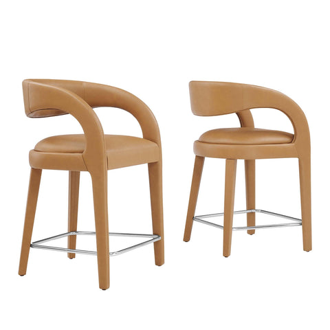 Oakestry Premium Pinnacle Vegan Leather Counter Stool Set of Two Designed to Complement Premium Decorative Themes Luxury Inspired Styling and Coordinated Everyday Home Presentation