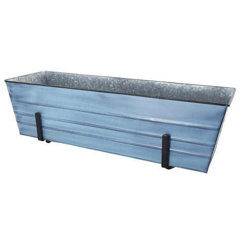 Oakestry Large Blue Flower Box Railing Bracket Mounted Outdoor Planter Decorative Metal Container for Deck Balcony Porch Fence Floral Greenery Display