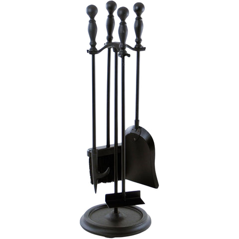 Bolton Mini Fireplace Tool Set, 4-Piece Cast and Wrought Iron Hearth Tools with Stand, Black Powder-Coated Finish, 24-Inch Height