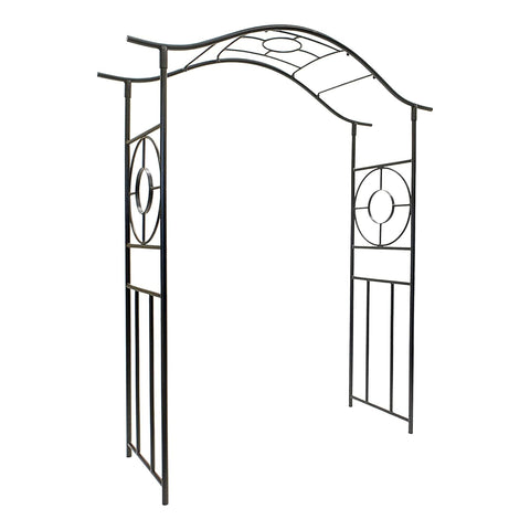 Oakestry Tuscany Arbor Wrought Iron Garden Arch Decorative Outdoor Entryway Trellis Landscape Structure Elegant Yard Pathway Feature