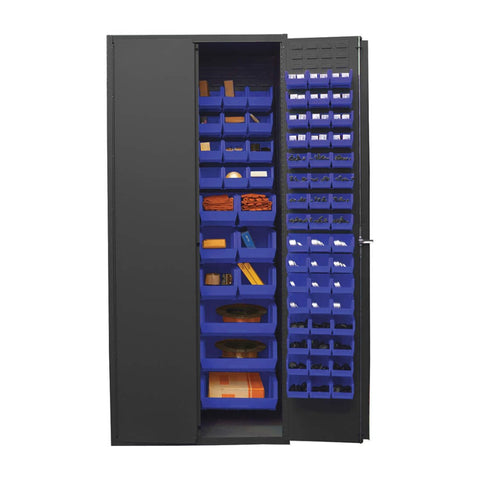 Oakestry Cabinet 16 Gauge 36 x 24 x 84 138 Blue Bins Flush Doors with Louvered Panel Lockable Chrome Handle with Keys Gray