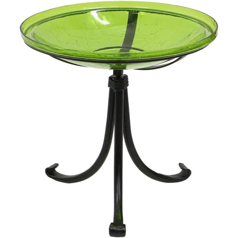 Oakestry 14" Crackle Glass Birdbath with Tripod Stand, Decorative Blown Glass Bird Bath, Freestanding Outdoor Birdbath for Patio, Garden & Deck