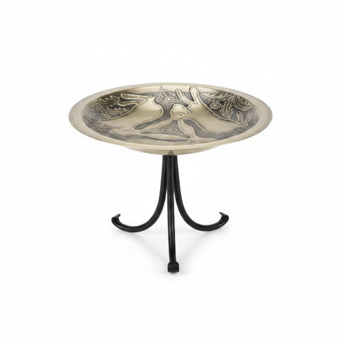 Oakestry Three Hares Birdbath with Tall Tripod Stand, 18" Solid Brass Antique Finish Bird Bath, Freestanding Outdoor Garden Birdbath for Patio & Deck