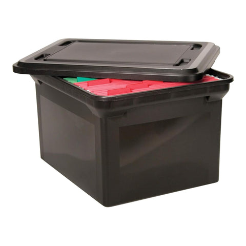 Oakestry File Tote Storage Box Legal Letter Plastic Black Document Container Lid Office Home Filing Organizer Portable Case