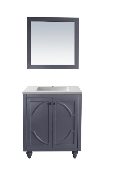 Oakestry Odyssey 30 Inch Maple Grey Bathroom Vanity Single Sink Matte White Viva Stone Solid Surface Countertop Freestanding Modern Storage Cabinet Soft Close Doors Luxury Washroom Furniture