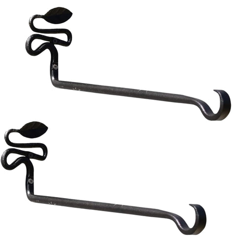 Decorative Squiggle Leaf Wall Bracket Hooks, 2-Pack, Powder-Coated Iron Wall-Mounted Hangers for Home & Garden