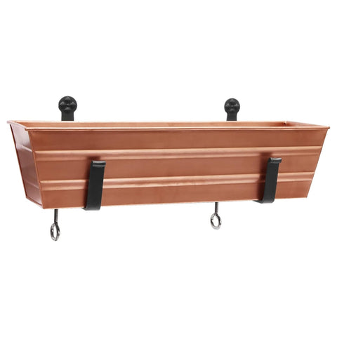 Oakestry Small Copper Flower Planter with Clamp On Brackets Outdoor Railing Mount Container for Balconies Decks Patios Decorative Garden Holder for Blooms Herbs Greenery