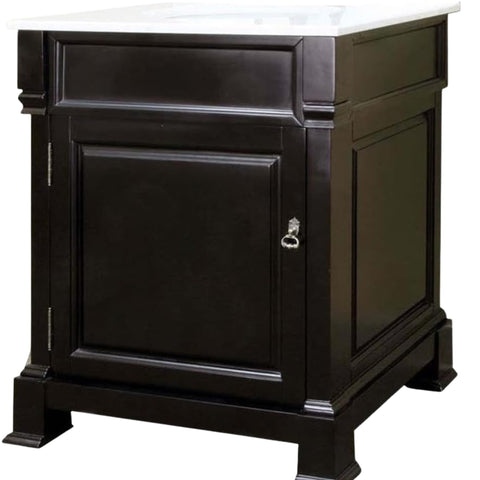 Oakestry 30" Single Sink Bathroom Vanity with White Marble Top, Solid Birch Wood Cabinet, Freestanding, Espresso Finish, Antique Brass Hardware