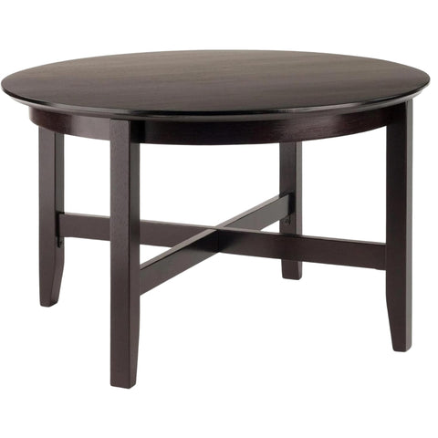 Oakestry Toby Round Coffee Table, Solid Wood, 30" Diameter, Espresso Finish, Shaker-Style Legs with X-Stretcher Support