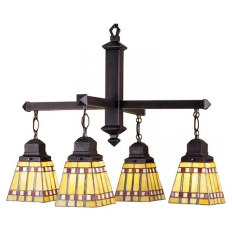 Oakestry 26 Inch Prairie Corn 4 Light Chandelier Stained Glass Ceiling Fixture Mission Style Hanging Lamp Rustic Vintage Lighting for Dining Room Living Room Home Décor