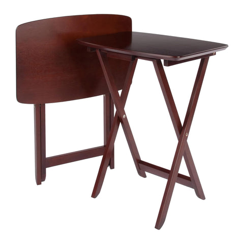 Oakestry Darlene Set of 2 Foldable Snack Tables Walnut Finish Portable TV Tray Tables for Living Room Dining Laptop Bed Sofa Use Compact Folding Space Saving Design