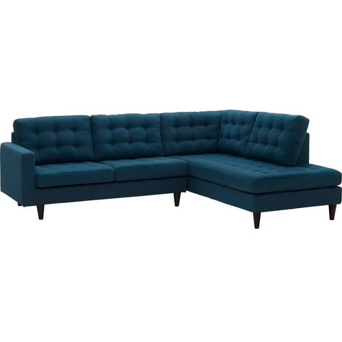Oakestry Luxury Inspired Empress 2 Piece Upholstered Fabric Right Facing Bumper Sectional Azure Comfortable Indoor Sectional Sofa for Living Room Apartment Lounge Reception Area Premium