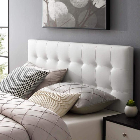 White Faux Leather Queen Headboard Upholstered Tufted Button Design Adjustable Padded Panel Modern Bedroom Furniture with Sturdy Wood Frame Elegant Accent and Comfortable Backrest Support