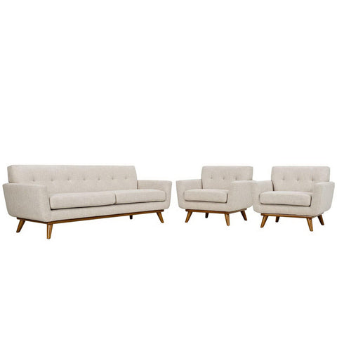 Oakestry Luxury Inspired Engage Armchairs and Sofa Set of 3 - Beige Comfortable Indoor Sofa for Living Room Apartment Lounge Reception Area Premium Everyday Styling