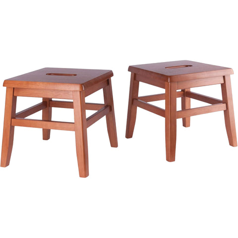 Oakestry Kaya 2-Pc Solid Wood Conductor Stool Set, Teak Finish, Portable Step & Seating Stools with Handle, Fully Assembled