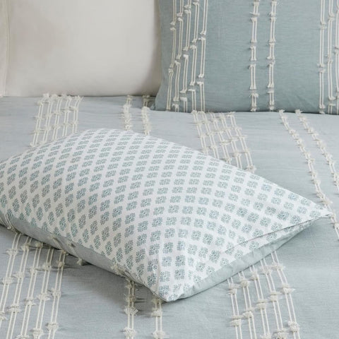 Chic Boho Cozy Comforter Set All Season Cozy Bedding with Matching Shams 100% Cotton Jacquard Comforter Set, Full/Queen, Aqua Reversible Stripes