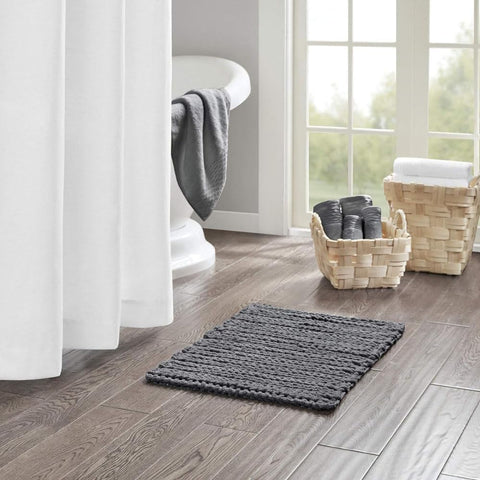 100 Cotton Chenille Chain Stitch Rug Charcoal