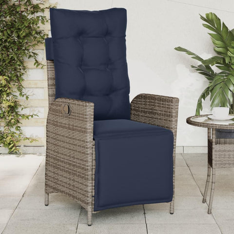 Oakestry Reclining Garden Chair Grey with Navy Blue Cushions – Outdoor Patio Seating, Weather Resistant Furniture