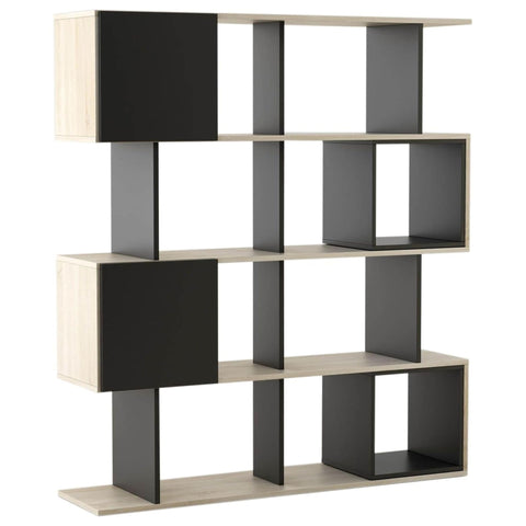 Oakestry Alliance 63" Wide Geometric Bookcase with Box Panel Doors – Modern Contemporary Display Shelf for Books, Art, Décor & Storage for Living Room, Study, Library, or Office
