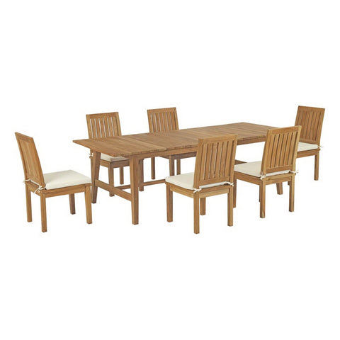Oakestry Marina 7 Piece Outdoor Patio Teak Dining Set with Dorset Table and Side Chairs