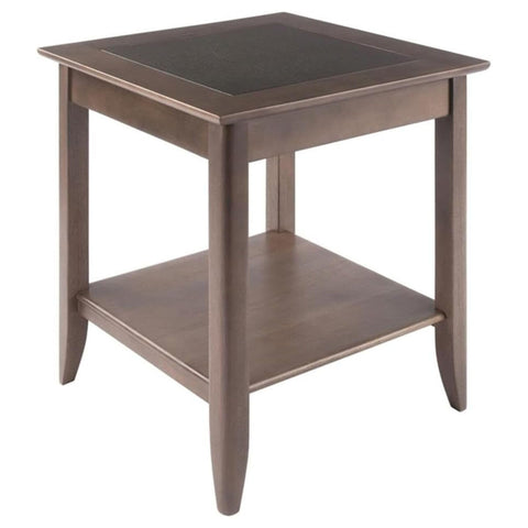 Oakestry Santino End Table with Inlay Detail and Storage Shelf, Contemporary Accent Side Table for Living Room or Bedroom, Oyster Gray Finish