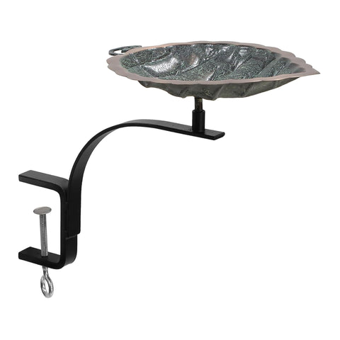 Oakestry Aspen Leaf Birdbath Rail Mount Bracket Decorative Outdoor Garden Water Bowl Nature Inspired Leaf Design Durable Build Patio Balcony Accent Weather Resistant Long Lasting Outdoor Use