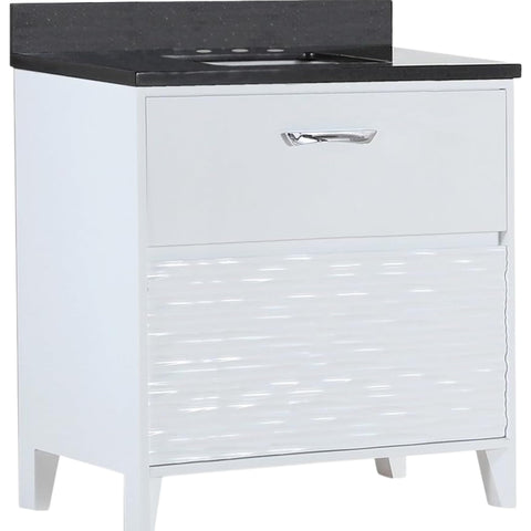 Oakestry 30" Single Sink Bathroom Vanity with Black Galaxy Granite Top, White Finish, Solid Wood Cabinet, Rectangle Undermount Ceramic Sink