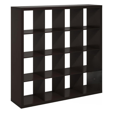 Oakestry Cubicle 16-Cube Triple Thick Frame Decorative Storage Organizer, Modern Bookshelf Display Rack with Durable Engineered Wood, Open Shelving Unit for Home & Office (Dark Oak)