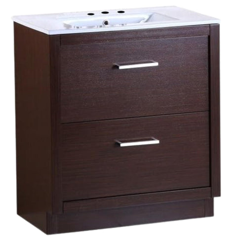 Oakestry 30" Single Sink Bathroom Vanity with Ceramic Top, Wenge Finish, Solid Birch Wood Cabinet, Freestanding Rectangle Sink
