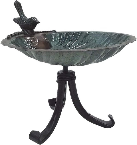 BBM-01-TR Scallop Shell Tripod Stand Birdbath, Antique Brass Plated, Black