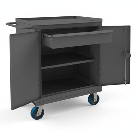 Oakestry Heavy Duty Mobile Bench Cabinet Polyurethane Casters 1 Shelf 1 Drawer 2 Doors Push Handle Gray Storage Cabinet