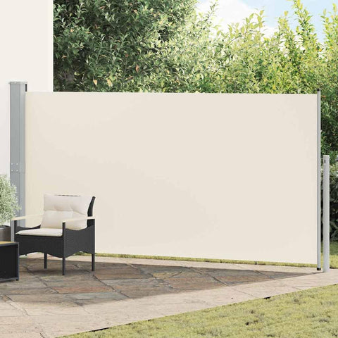 Oakestry Premium Cream Retractable Side Awning Outdoor Privacy Screen UV Proof Water and Tear Resistant Polyester Fabric with Auto Roll Back Shade Divider for Patio Garden Balcony