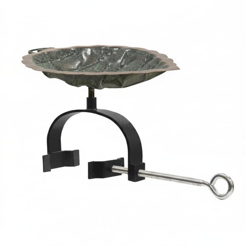Oakestry Round Antique Brass Plated Aspen Leaf Birdbath Wrought Iron Over Rail Bracket Balcony Deck Garden Decorative Wildlife Water Bowl