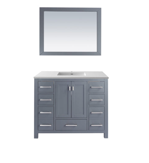 Oakestry Wilson Bathroom Vanity with Solid Surface Countertop & Integrated Sink, Solid Oak Wood Cabinet, Soft Close Doors & Drawers, 4 Outlets, Pre-Assembled, Grey