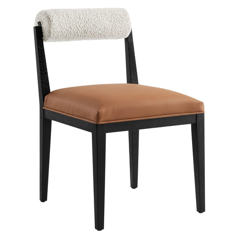 Oakestry Kai Contemporary Boucle and Vegan Leather Dining Chair Upholstered Modern Accent Seating Padded Side Chair for Kitchen Dining Room Living Area Furniture