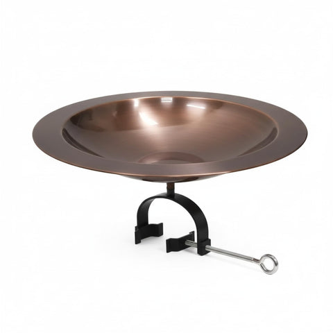 Oakestry 18" Classic Copper Birdbath with Over Railing Bracket, Clamp-On Balcony Bird Bath, Wide Rim Outdoor Birdbath for Deck, Patio & Garden Décor