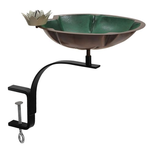 Oakestry Lilypad Birdbath Rail Mount Bracket Decorative Outdoor Garden Water Bowl Nature Inspired Smooth Design Durable Construction Patio Accent Weather Resistant Long Lasting Finish