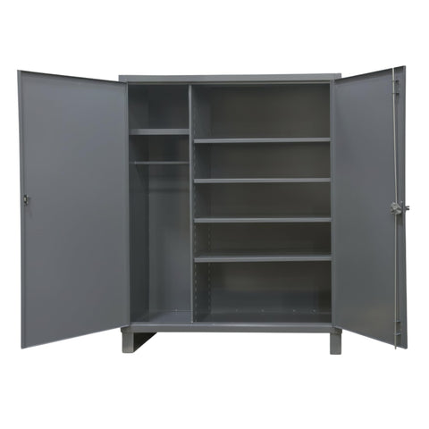 Oakestry Wardrobe Cabinet 36 x 24 x 78 in 12 Gauge Steel 1 Fixed Shelf 4 Adjustable Shelves Hanger Bar Recessed Doors Pad Lock Handle Gray