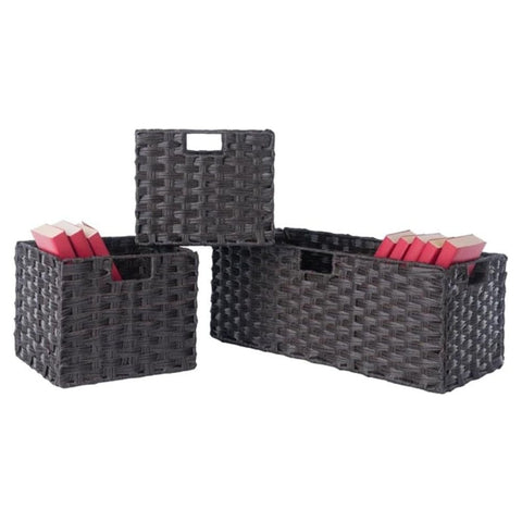 Oakestry Melanie 3-Piece Foldable Woven Fiber Basket Set, Chocolate – Stylish Storage Solution for Bedroom, Bathroom, Closet, or Living Room Organization