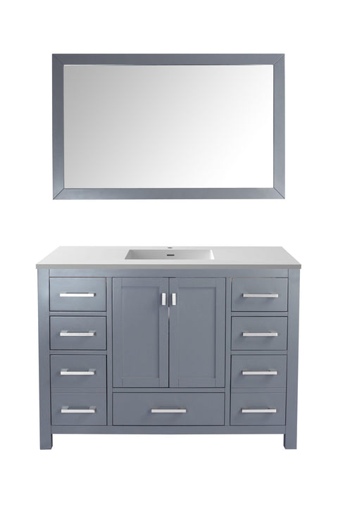 Oakestry Wilson Bathroom Vanity with Solid Surface Countertop & Integrated Sink, Solid Oak Cabinet, Soft Close Doors & Dovetail Drawers, Grey, Pre-Assembled