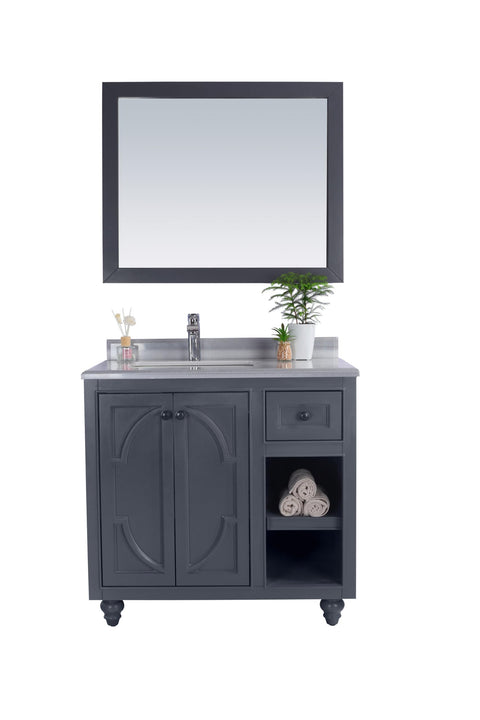 Oakestry Odyssey 36 Inch Maple Grey Bathroom Vanity Single Sink White Stripes Marble Countertop Freestanding Modern Storage Cabinet Soft Close Doors Premium Washroom Furniture