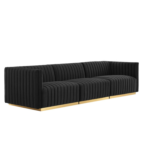 Oakestry Luxury Inspired Conjure Channel Tufted Performance Velvet Sofa Comfortable Indoor Sofa for Living Room Apartment Lounge Reception Area Premium Everyday Styling