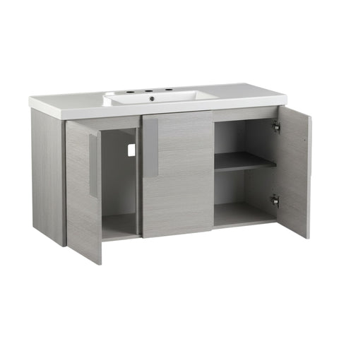 Oakestry 48" Wall Mounted Bathroom Vanity with Integrated Ceramic Sink, Gray Pine Finish, Solid Wood Cabinet, Rectangle Basin