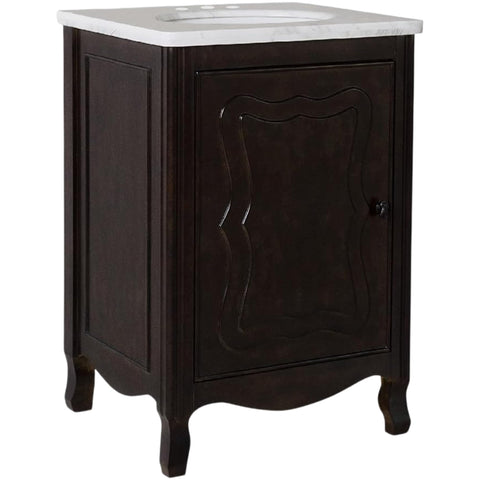 Oakestry 24" Single Sink Bathroom Vanity with Jazz White Marble Top, Sable Walnut Finish, Oval Undermount Ceramic Sink, Freestanding Cabinet