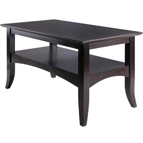 Oakestry Camden Coffee Table with Lower Shelf, Solid Wood, Coffee Finish, Flared Legs & Curved Aprons, Living Room Center Table