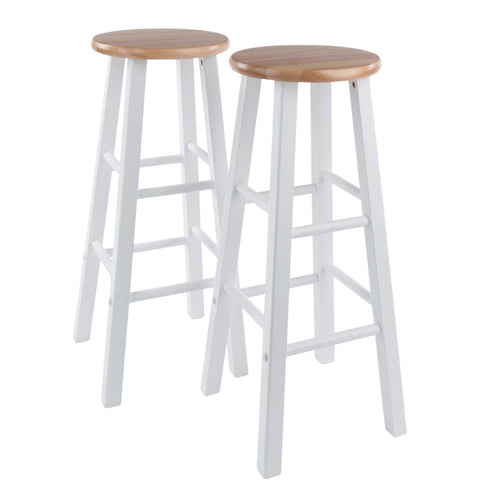 Oakestry Element 2-Piece 29" Bar Stool Set, Natural Wood Seat with White Frame – Solid Wood Round Seat Stools with Crossbar Footrests for Kitchen or Bar