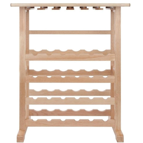Oakestry Hardwood Wine Rack with Glass Holder – Beechwood Finish Wine Storage Cabinet Holding 24 Bottles & 12 Glasses for Dining Room, Bar & Entertaining
