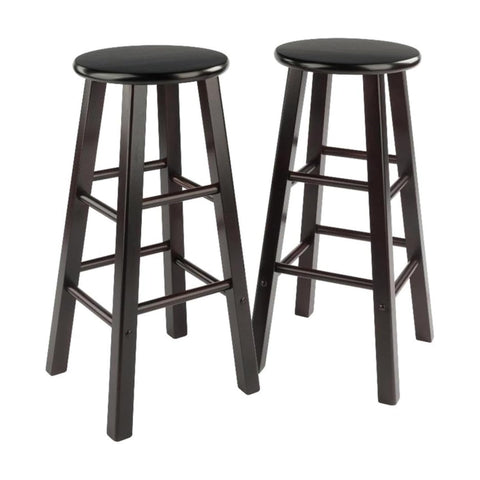 Oakestry Element 2-Piece 29" Bar Stool Set, Espresso – Solid Wood Round Seat Stools with Crossbar Footrests for Kitchen, Bar, or Breakfast Nook