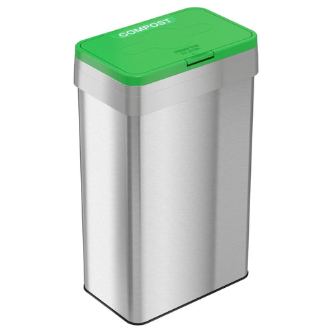 Open Top Compost Bin with Color-Coded Lid 21 gal Plastic/Stainless Steel Silver/Green